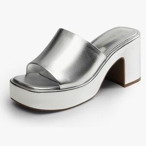 Dream Pairs Silver Metallic Mules Platform Sandals